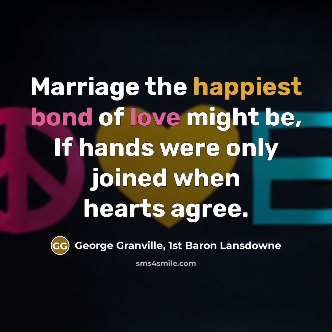 “Marriage the happiest bond of love might be, If hands…” quote by George Granville, 1st Baron Lansdowne
