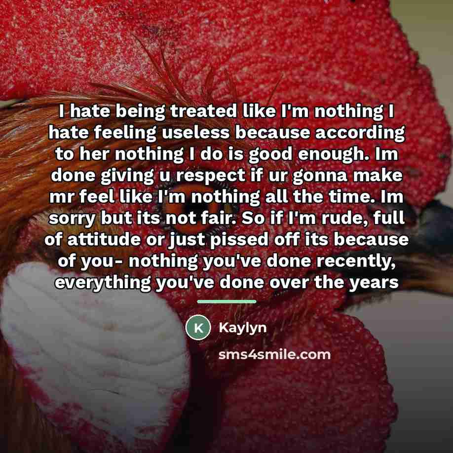 “I hate being treated like I'm nothing I hate feeling…” quote by Kaylyn