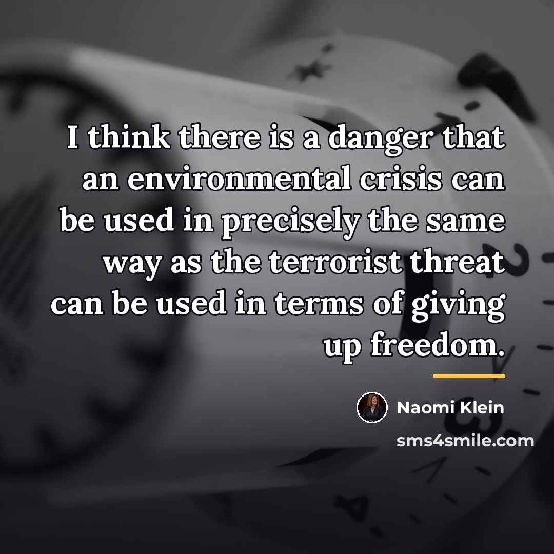 “I think there is a danger that an environmental crisis…” quote by Naomi Klein