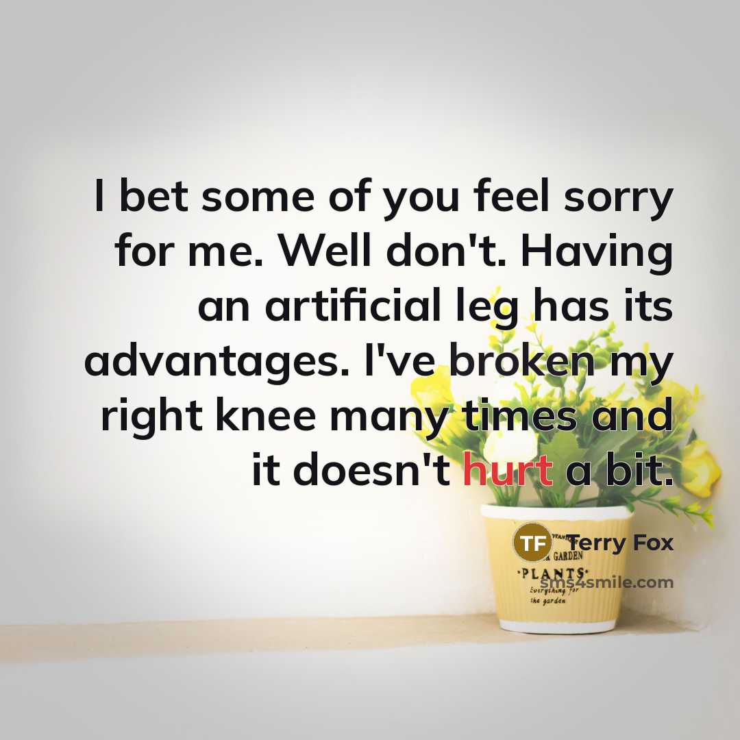 “I bet some of you feel sorry for me. Well…” quote by Terry Fox