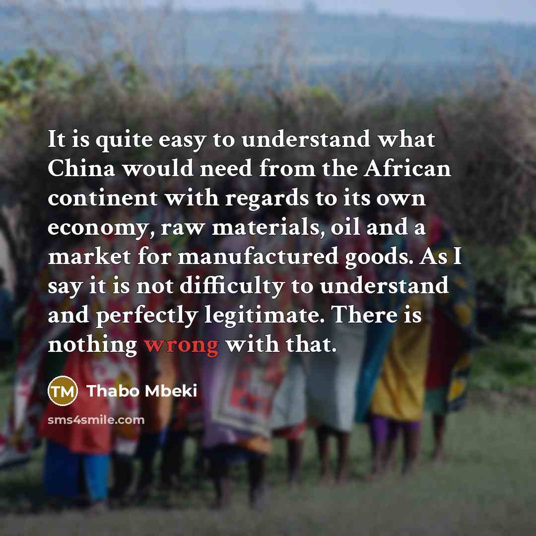 “It is quite easy to understand what China would need…” quote by Thabo Mbeki