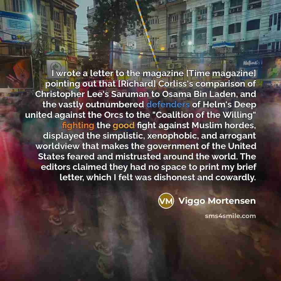 “I wrote a letter to the magazine [Time magazine] pointing…” quote by Viggo Mortensen