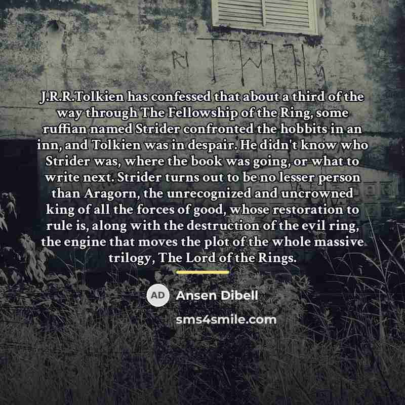 “J.R.R.Tolkien has confessed that about a third of the way…” quote by Ansen Dibell