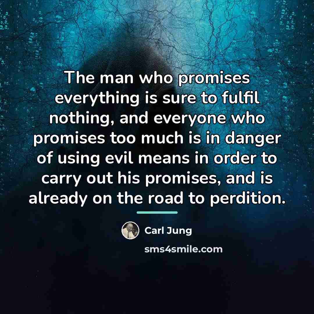 “The man who promises everything is sure to fulfil nothing,…” quote by Carl Jung