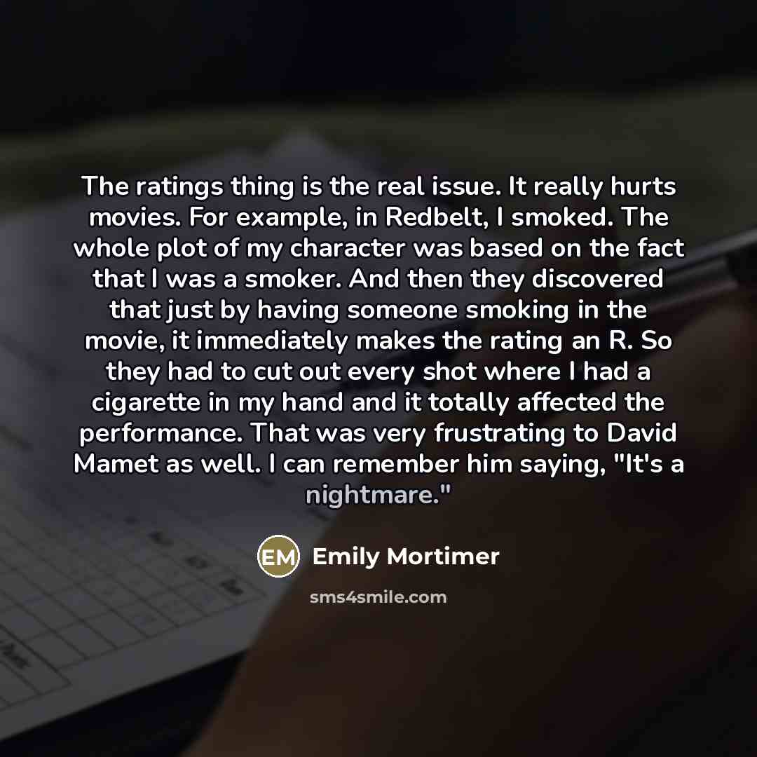 “The ratings thing is the real issue. It really hurts…” quote by Emily Mortimer