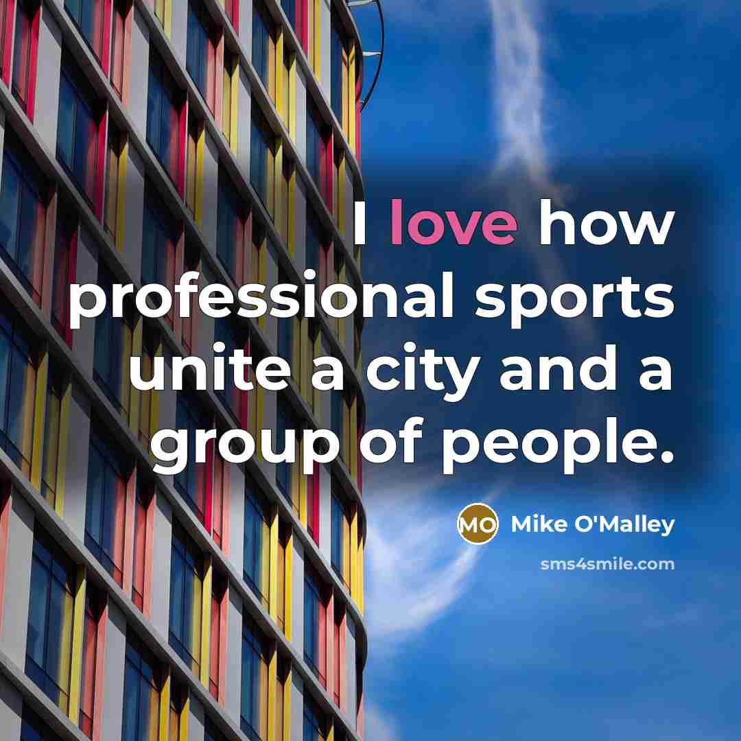 “I love how professional sports unite a city and a…” quote by Mike O'Malley