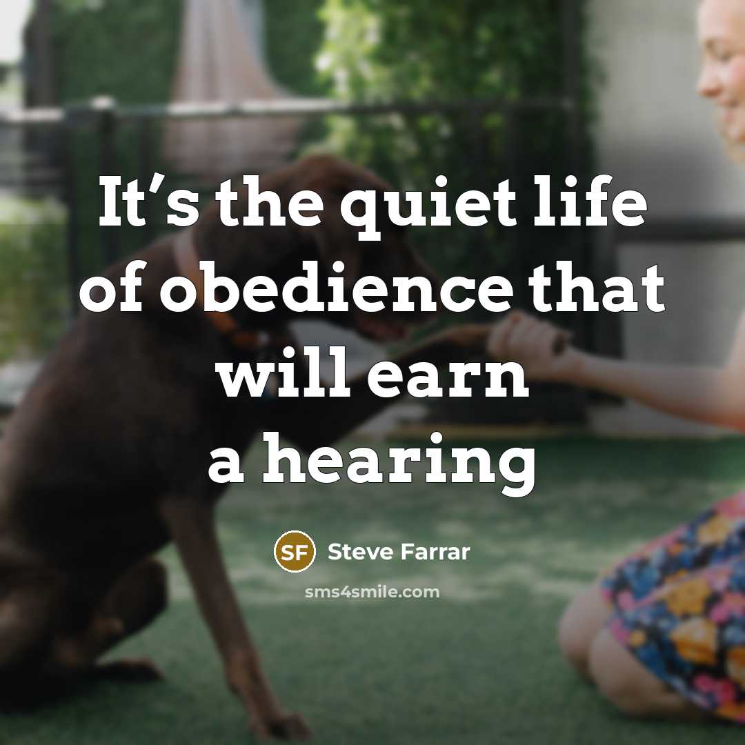 “It’s the quiet life of obedience that will earn a…” quote by Steve Farrar