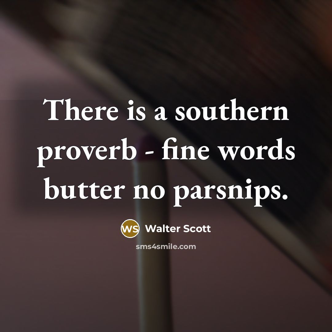 “There is a southern proverb - fine words butter no…” quote by Walter Scott