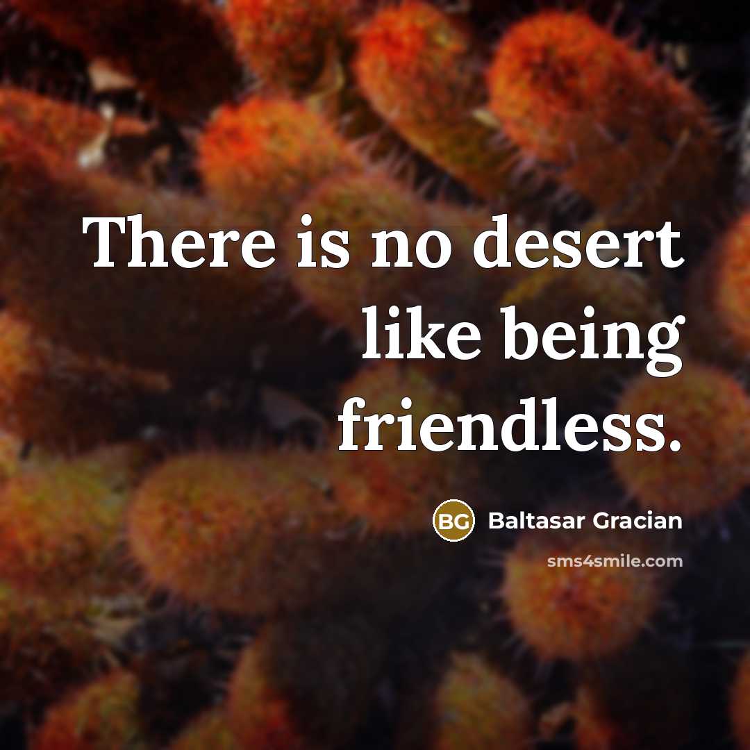 “There is no desert like being friendless.…” quote by Baltasar Gracian