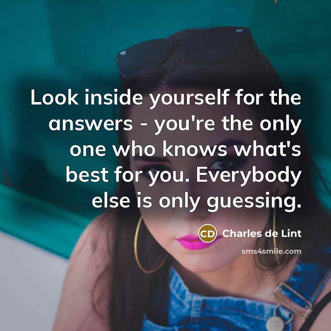 “Look inside yourself for the answers - you're the only…” quote by Charles de Lint