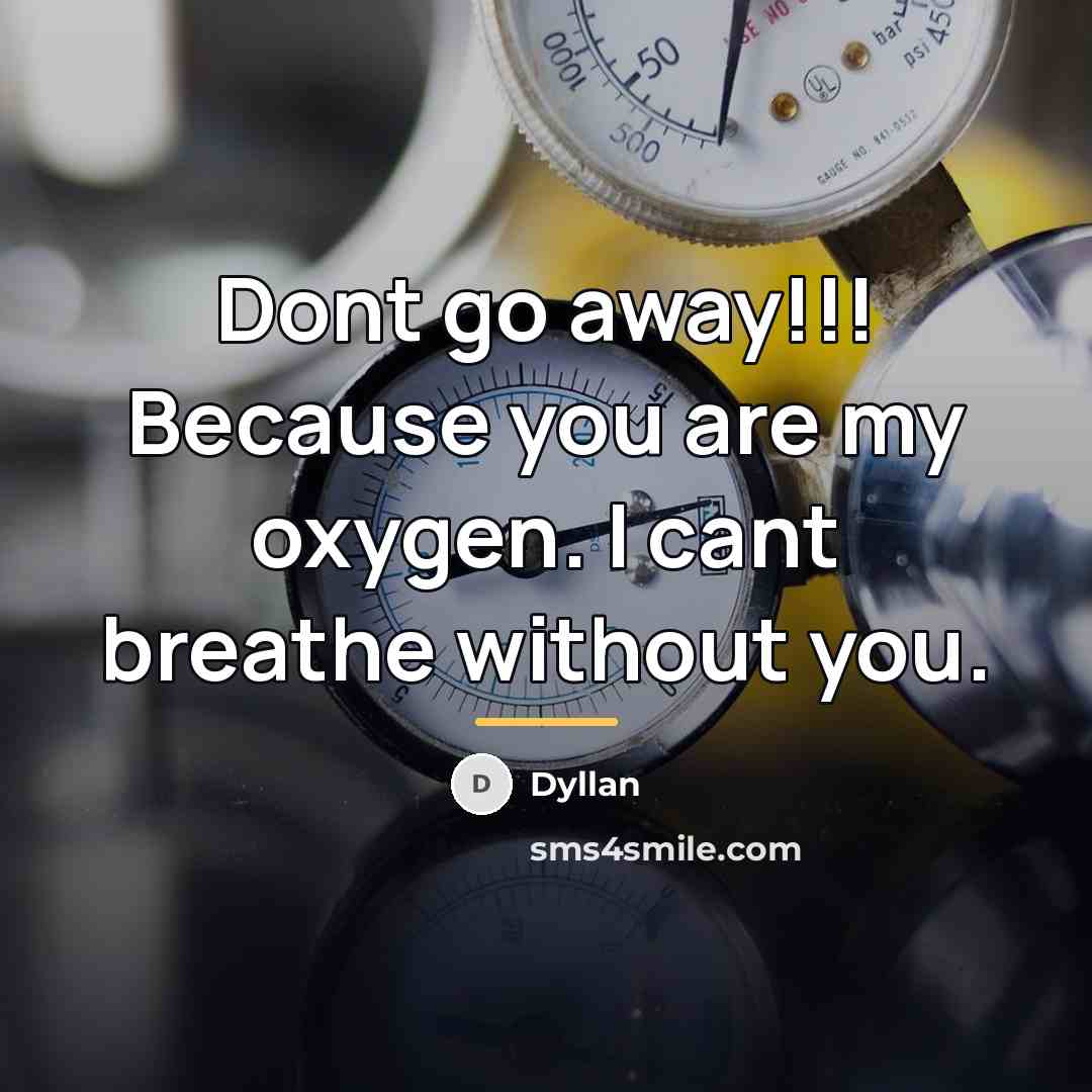 “Dont go away!!! Because you are my oxygen. I cant…” quote by Dyllan