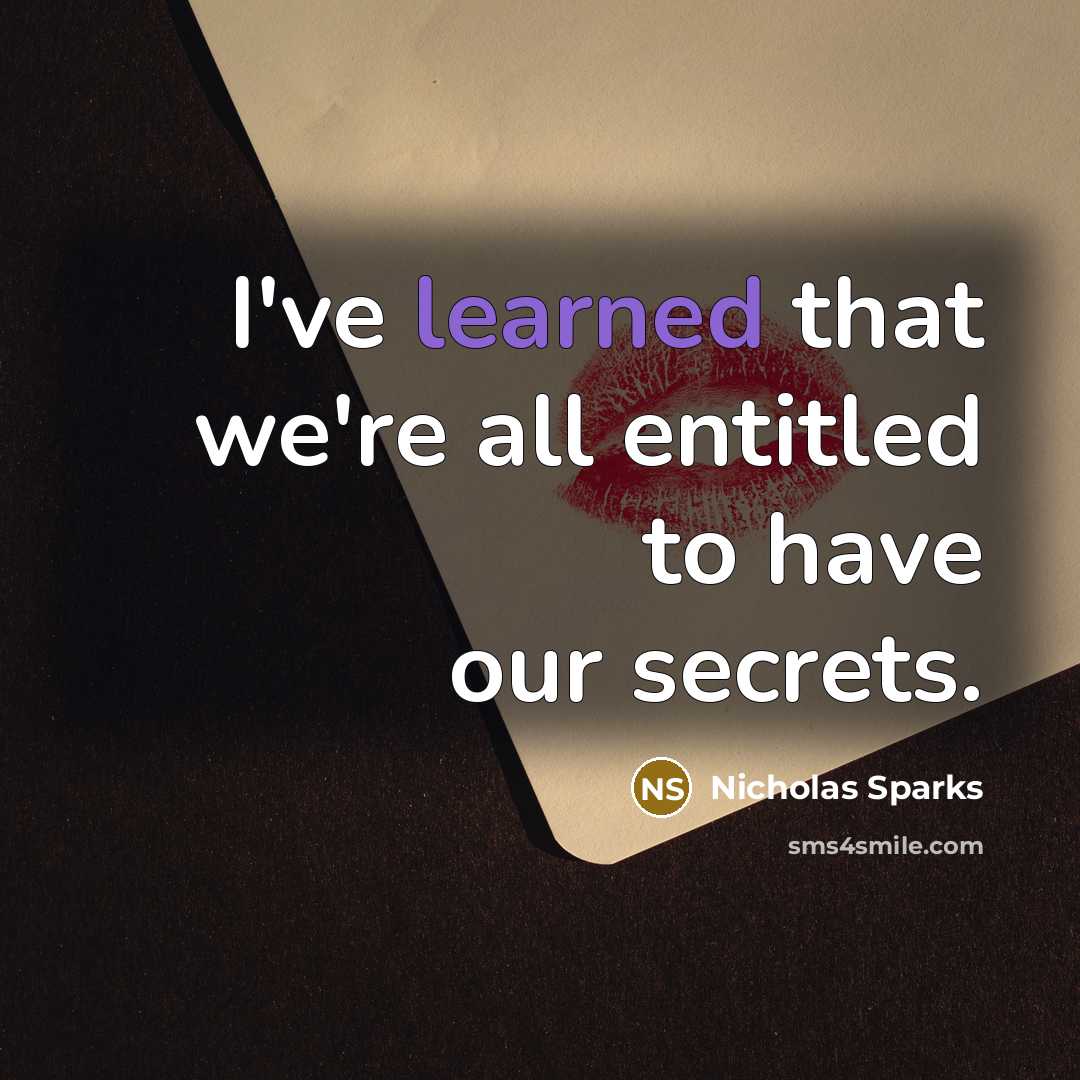 “I've learned that we're all entitled to have our secrets.…” quote by Nicholas Sparks