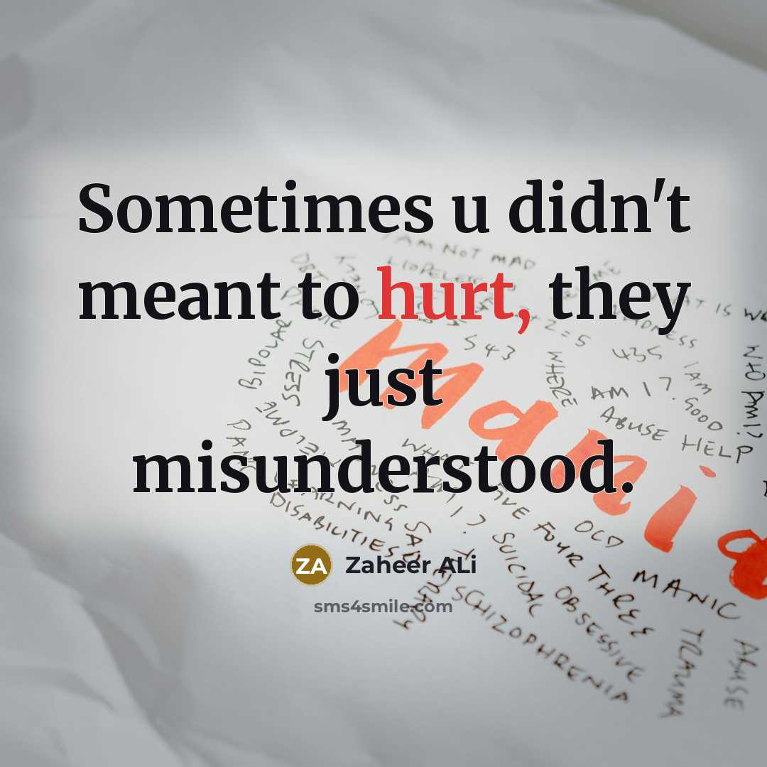 “Sometimes u didn't meant to hurt, they just misunderstood.” quote by Zaheer ALi