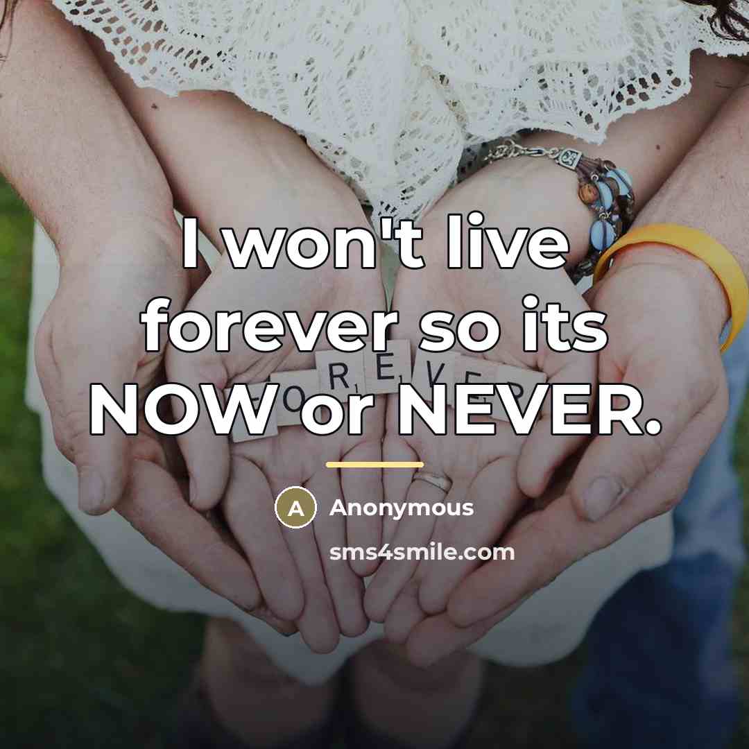 “I won't live forever so its NOW or NEVER.…” quote by Anonymous