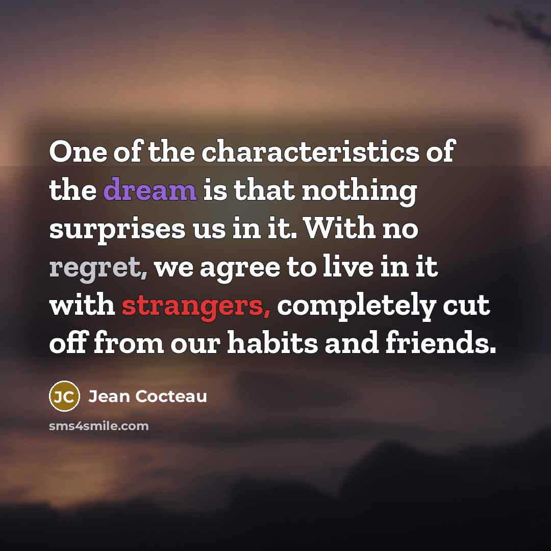 “One of the characteristics of the dream is that nothing…” quote by Jean Cocteau