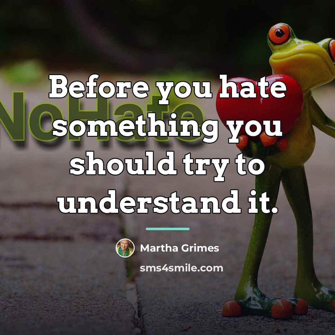 “Before you hate something you should try to understand it.…” quote by Martha Grimes