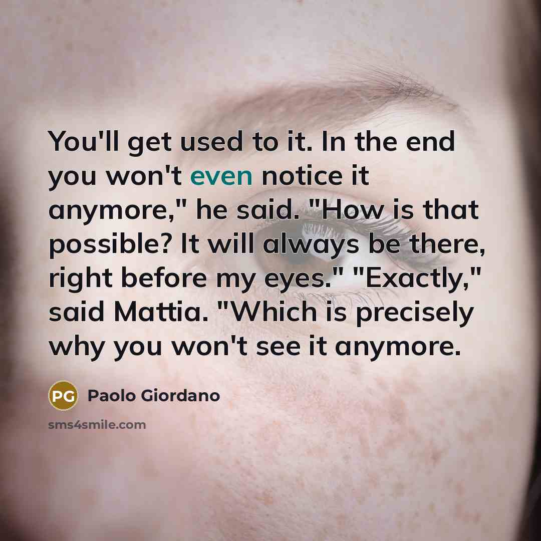 “You'll get used to it. In the end you won't…” quote by Paolo Giordano