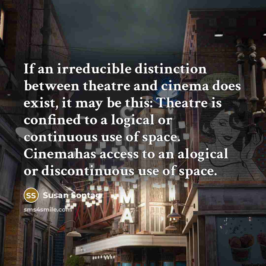 “If an irreducible distinction between theatre and cinema does exist,…” quote by Susan Sontag