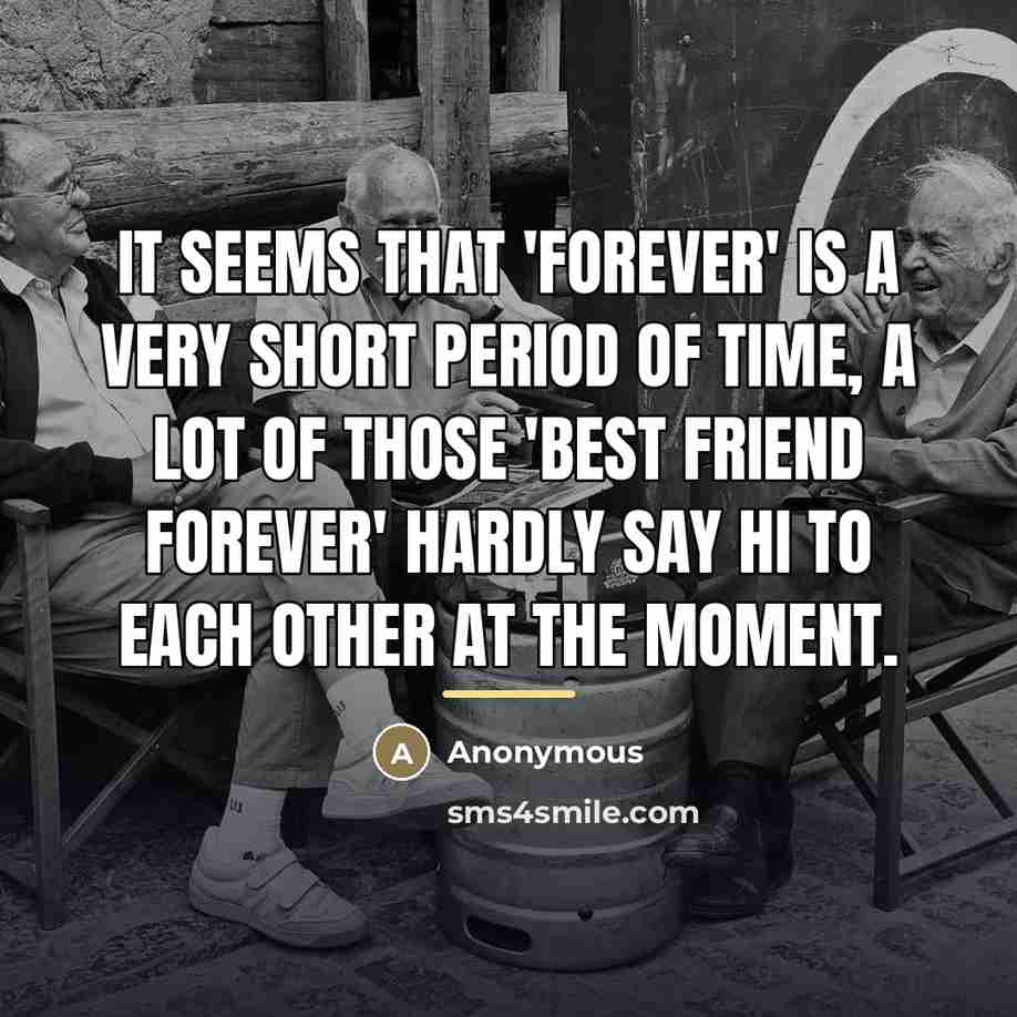 “It seems that 'Forever' is a very short period of time, a lot of those 'Best Friend Forever' hardly say hi to each other at the moment.” quote by Anonymous