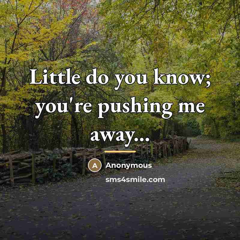 “Little do you know; you're pushing me away...…” quote by Anonymous