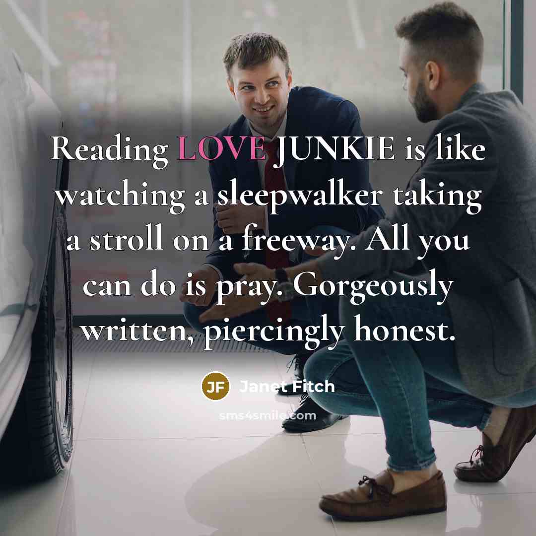 “Reading LOVE JUNKIE is like watching a sleepwalker taking a…” quote by Janet Fitch