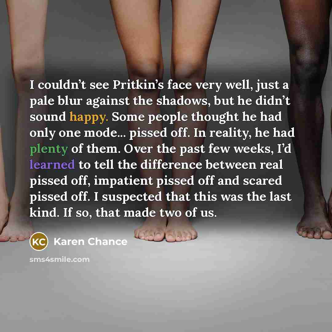 “I couldn’t see Pritkin’s face very well, just a pale…” quote by Karen Chance