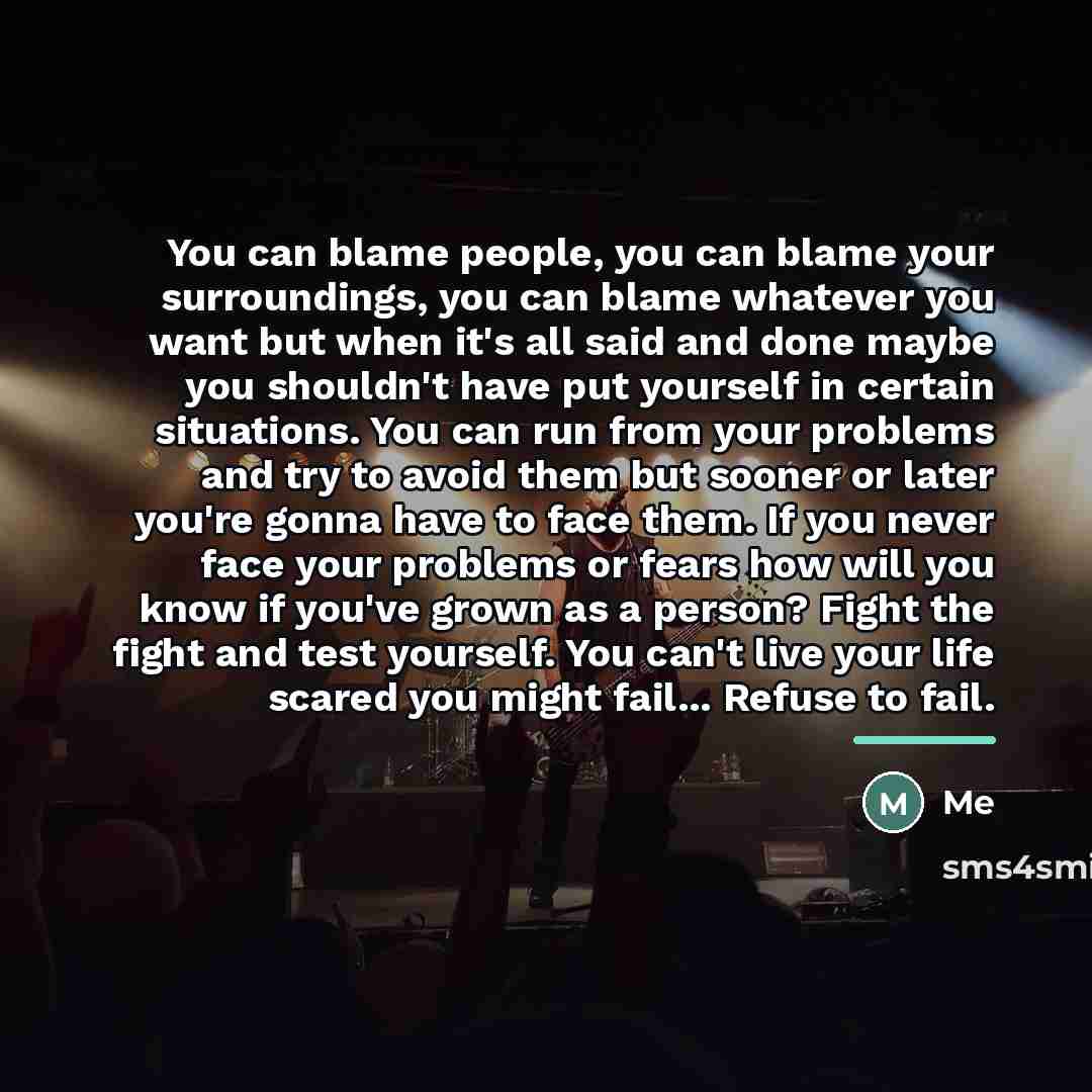 “You can blame people, you can blame your surroundings, you…” quote by Me