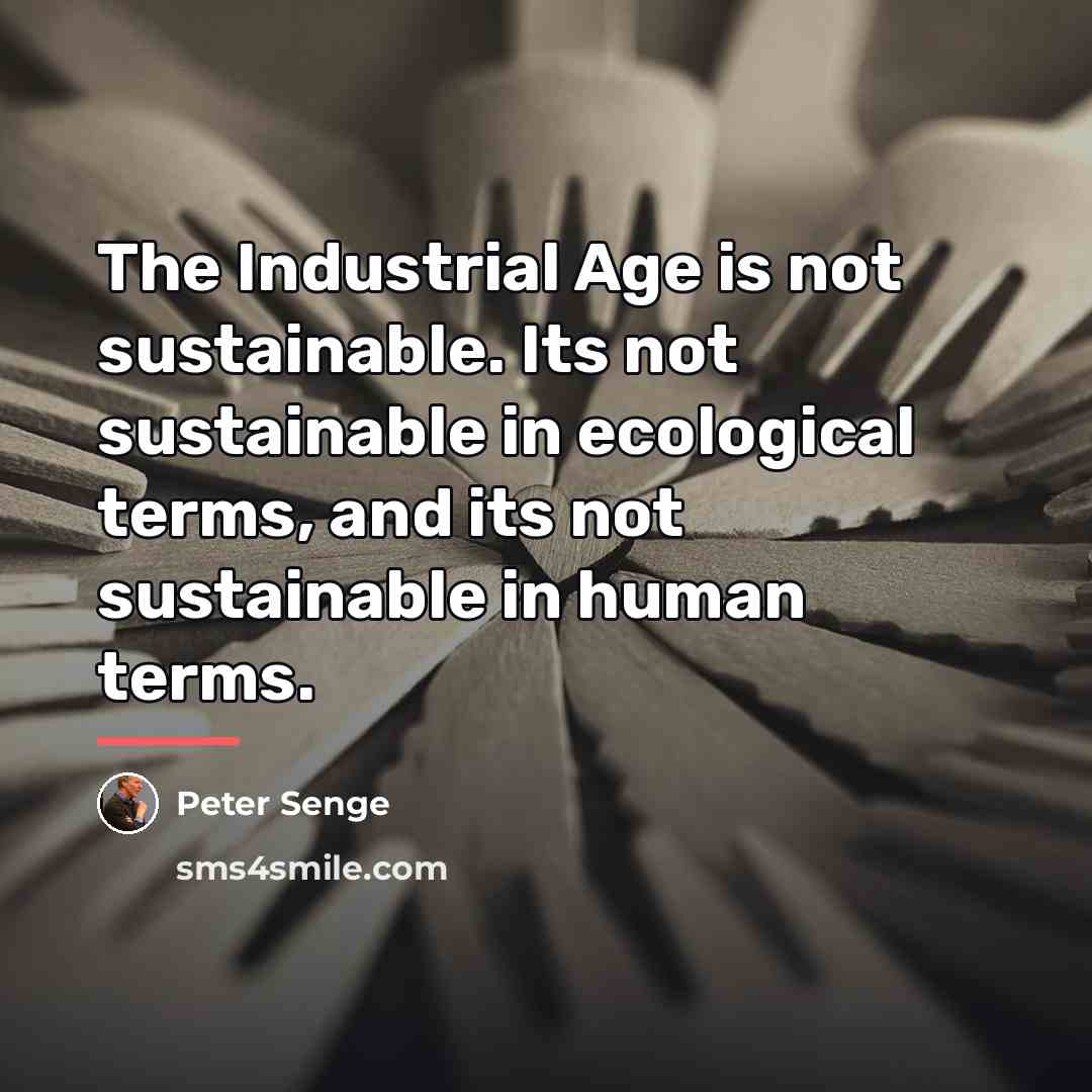 “The Industrial Age is not sustainable. Its not sustainable in…” quote by Peter Senge