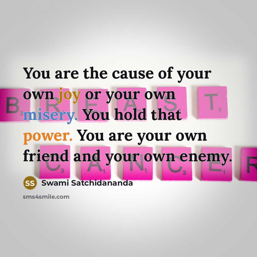 “You are the cause of your own joy or your…” quote by Swami Satchidananda