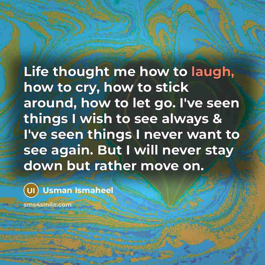 “Life thought me how to laugh, how to cry, how…” quote by Usman Ismaheel