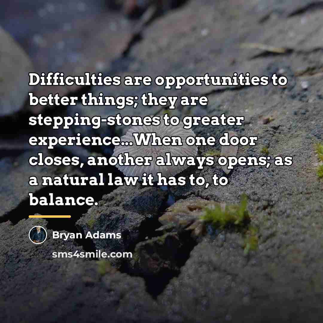 “Difficulties are opportunities to better things; they are stepping-stones to…” quote by Bryan Adams