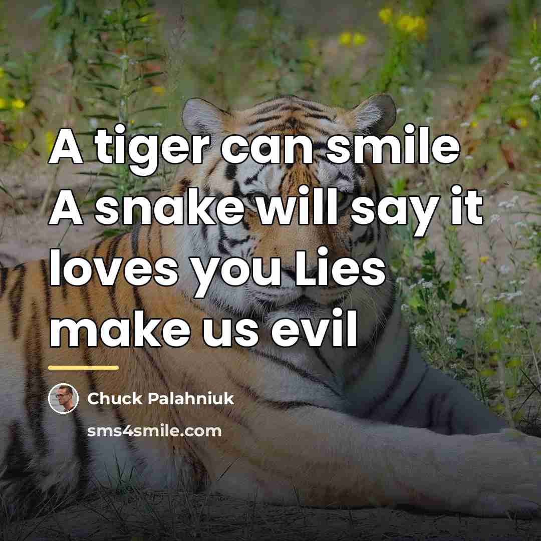 “A tiger can smile A snake will say it loves…” quote by Chuck Palahniuk