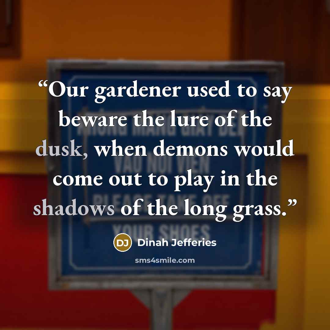 “Our gardener used to say beware the lure of the dusk, when demons would come out to play in the shadows of the long grass.” quote by Dinah Jefferies