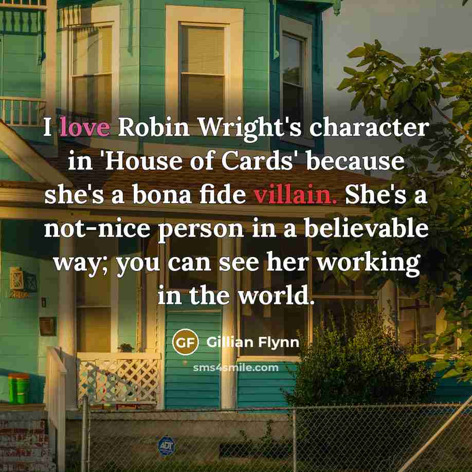“I love Robin Wright's character in 'House of Cards' because…” quote by Gillian Flynn