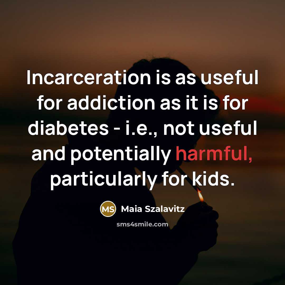 “Incarceration is as useful for addiction as it is for…” quote by Maia Szalavitz