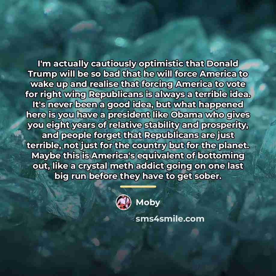 “I'm actually cautiously optimistic that Donald Trump will be so…” quote by Moby