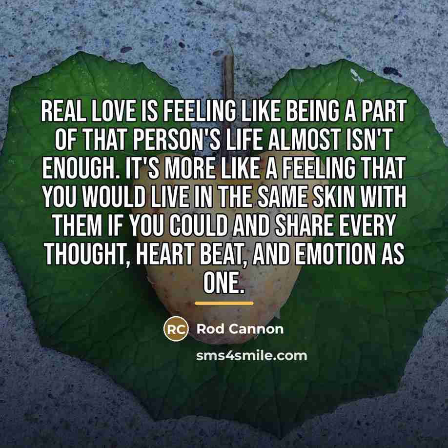 “Real love is feeling like being a part of that…” quote by Rod Cannon