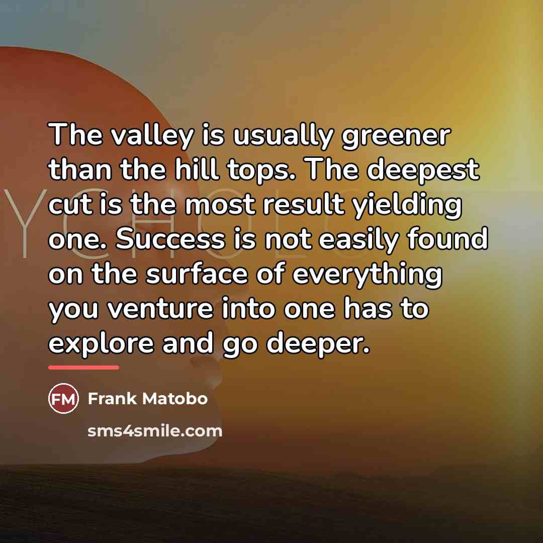 “The valley is usually greener than the hill tops. The…” quote by Frank Matobo