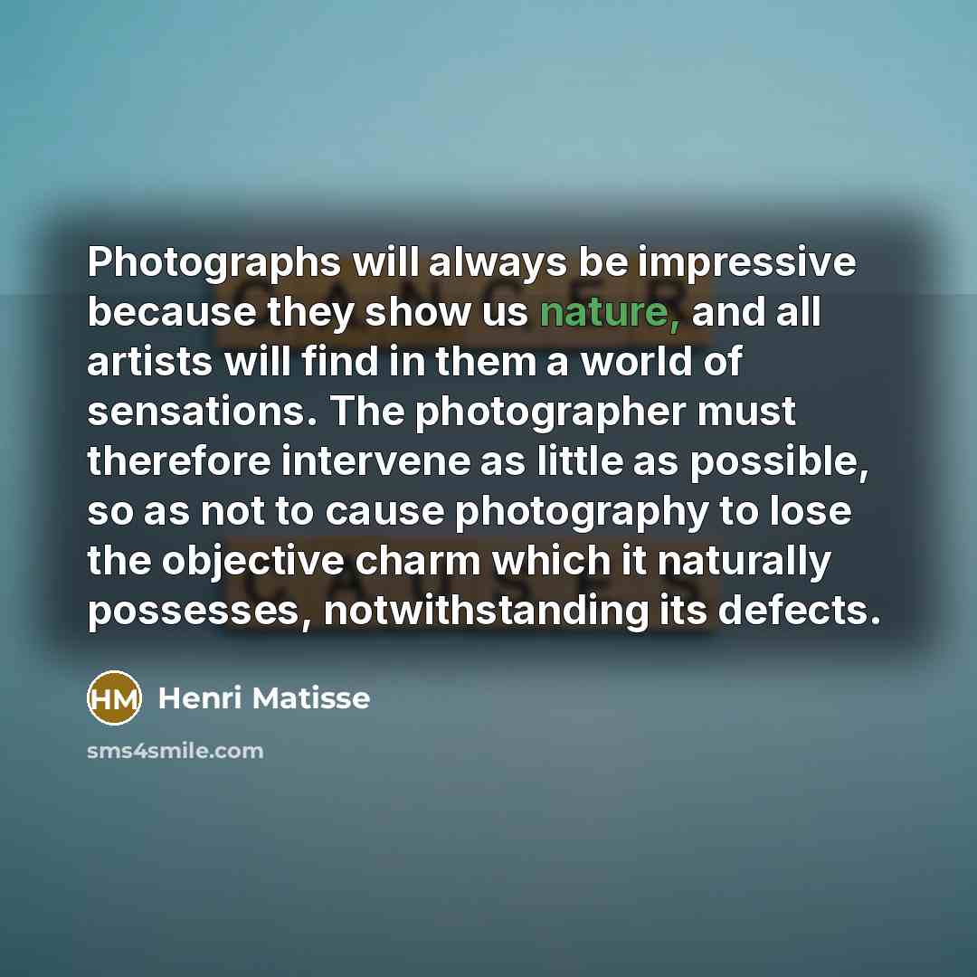 “Photographs will always be impressive because they show us nature,…” quote by Henri Matisse