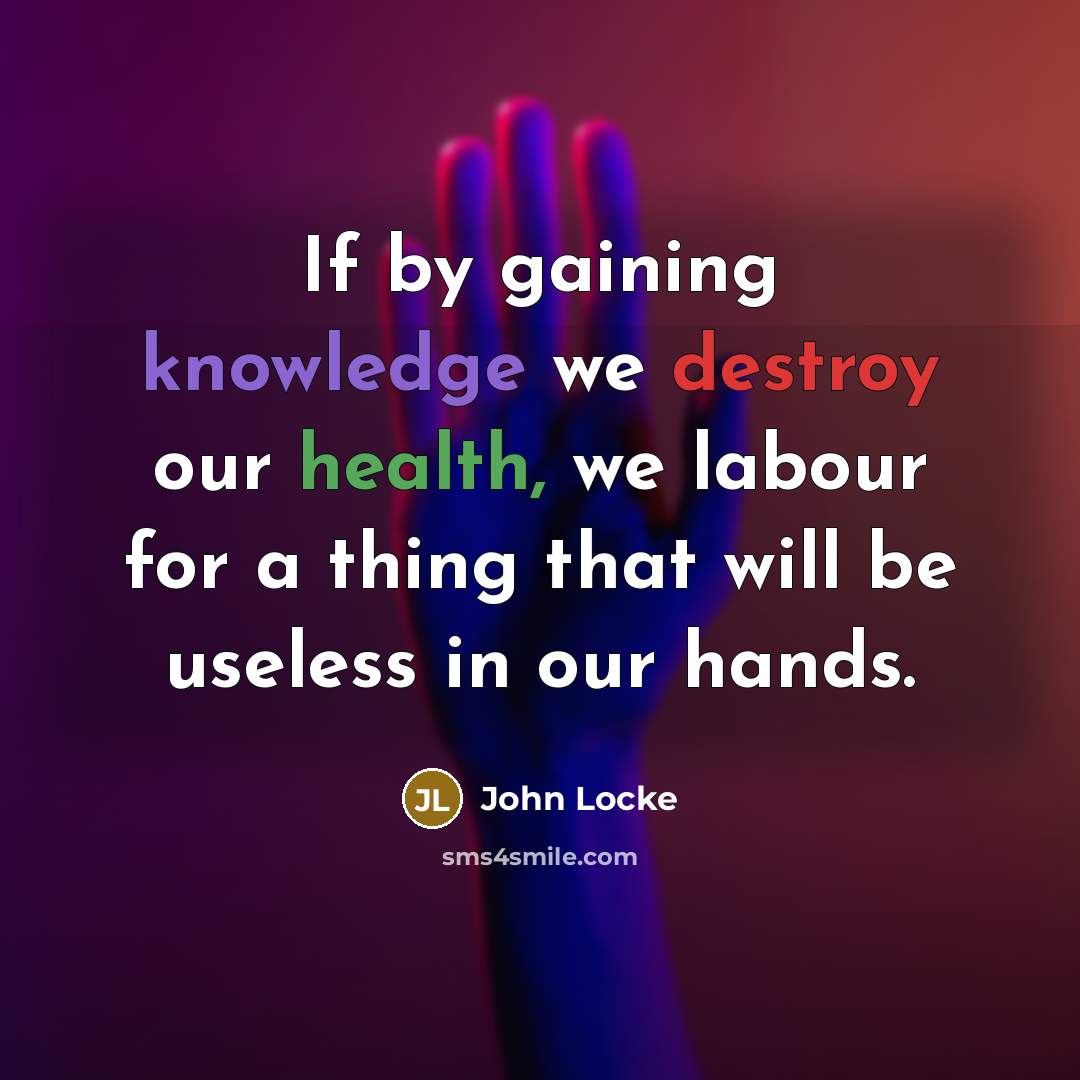 “If by gaining knowledge we destroy our health, we labour for a thing that will be useless in our hands.” quote by John Locke