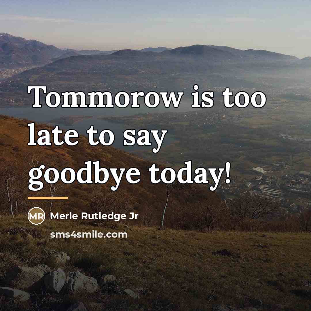 “Tommorow is too late to say goodbye today!…” quote by Merle Rutledge Jr