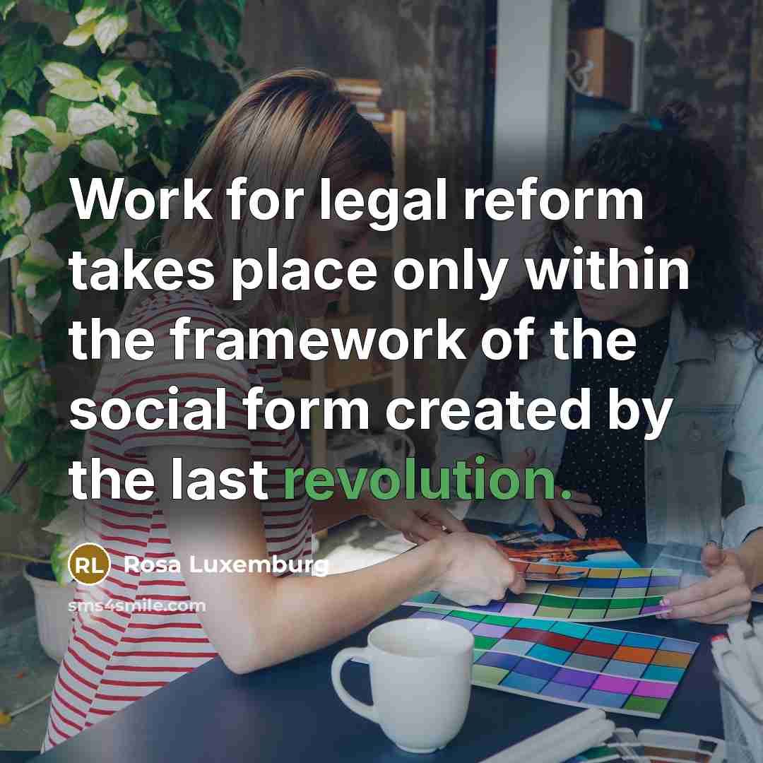 “Work for legal reform takes place only within the framework…” quote by Rosa Luxemburg
