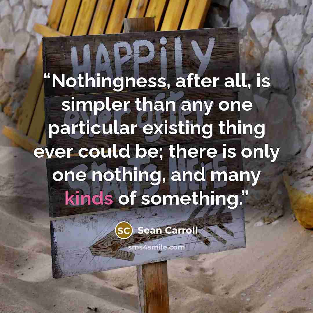 “Nothingness, after all, is simpler than any one particular existing thing ever could be; there is only one nothing, and many kinds of something.” quote by Sean Carroll