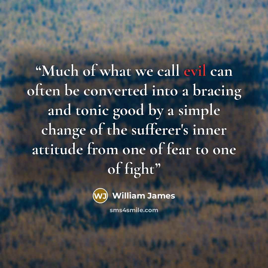 “Much of what we call evil can often be converted into a bracing and tonic good by a simple change of the sufferer's inner attitude from one of fear to one of fight” quote by William James