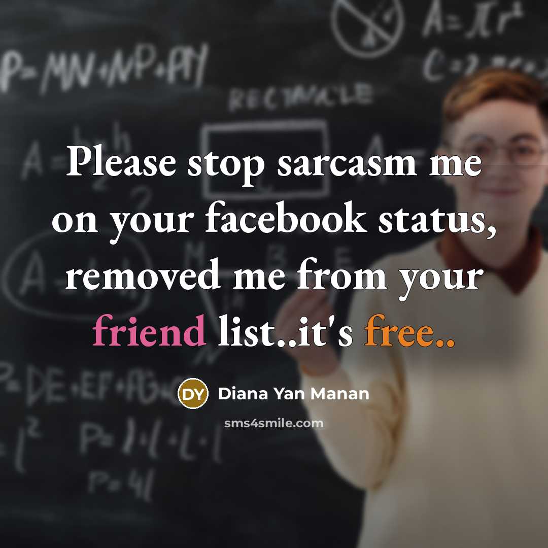 “Please stop sarcasm me on your facebook status, removed me…” quote by Diana Yan Manan
