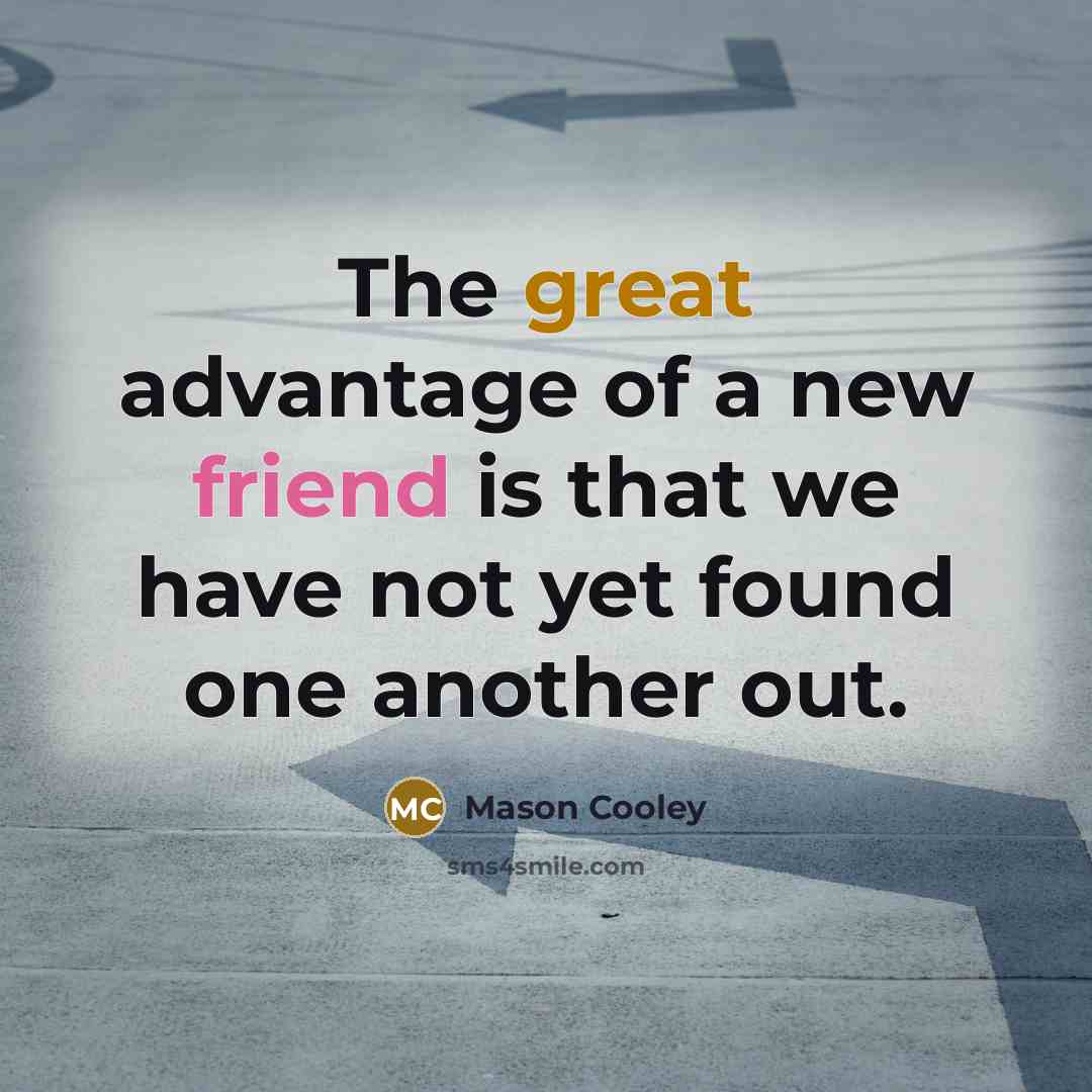 “The great advantage of a new friend is that we…” quote by Mason Cooley