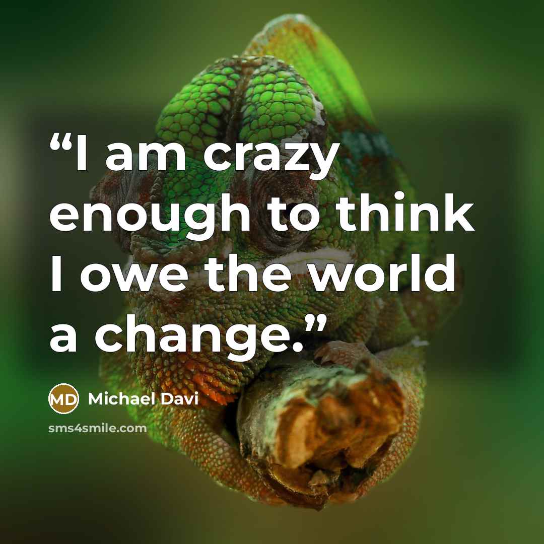 “I am crazy enough to think I owe the world a change.” quote by Michael Davi
