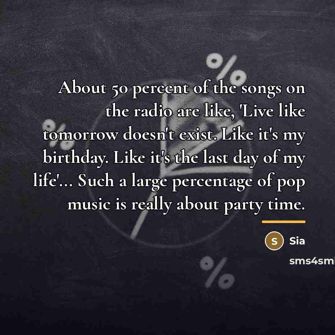 “About 50 percent of the songs on the radio are…” quote by Sia