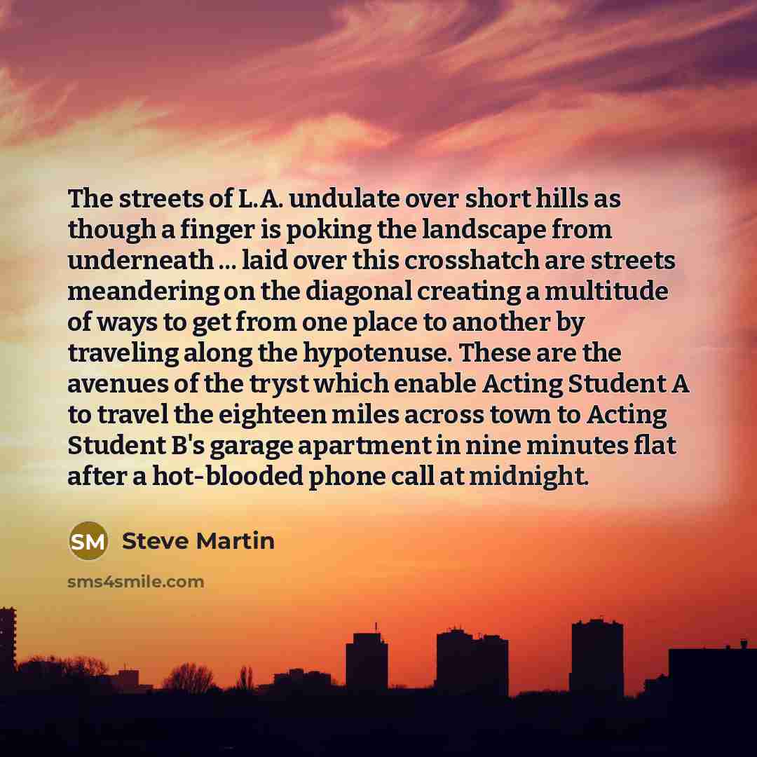 “The streets of L.A. undulate over short hills as though…” quote by Steve Martin