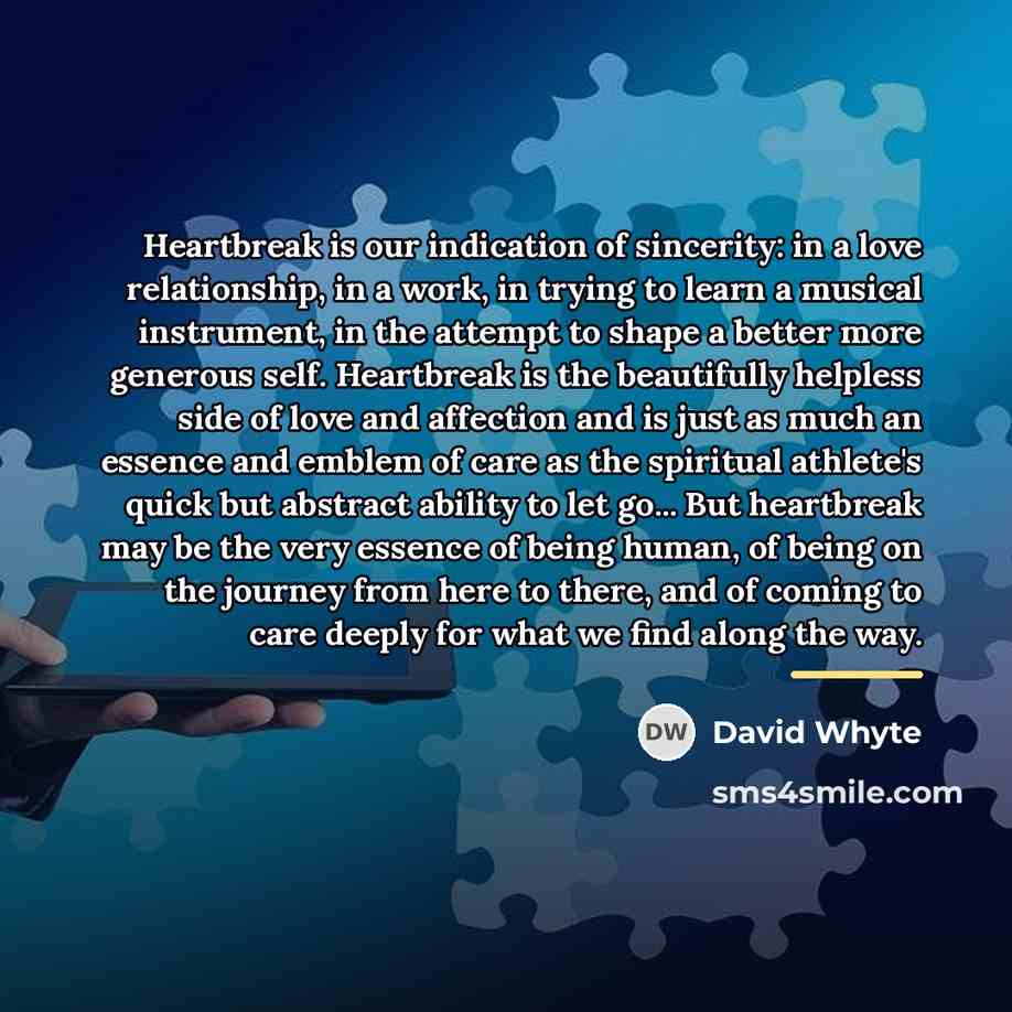 “Heartbreak is our indication of sincerity: in a love relationship,…” quote by David Whyte